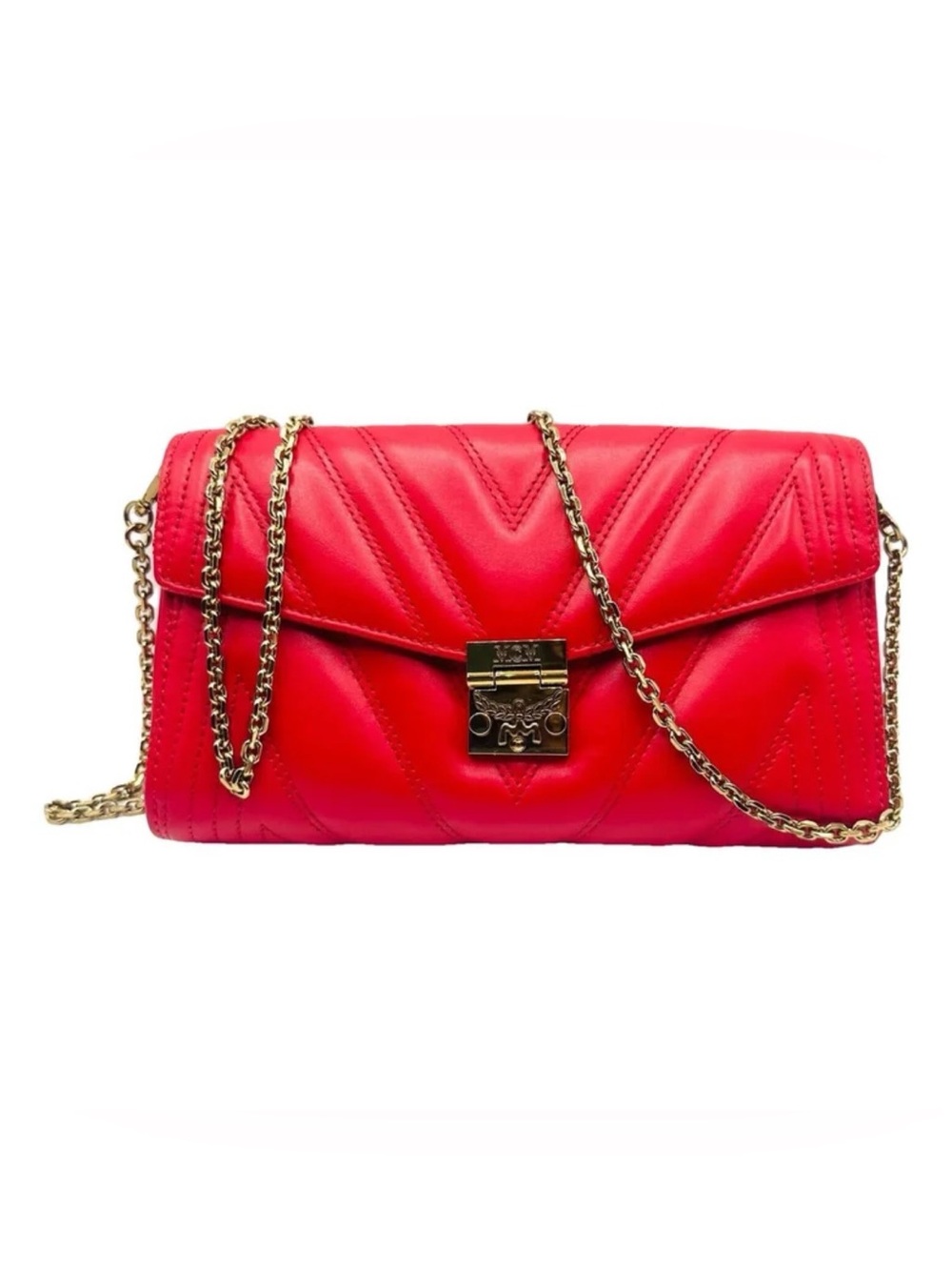 MCM Millie Chevron Quilted Leather Crossbody Chain Bag - Ruby Red 🆕LIKE NEW🆕